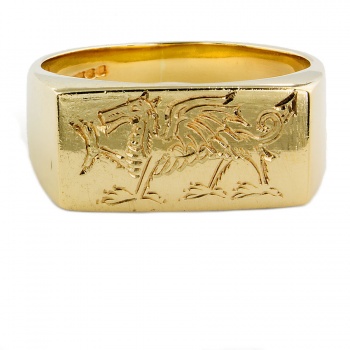 9ct Gold Welsh Dragon Signet Ring Size Q